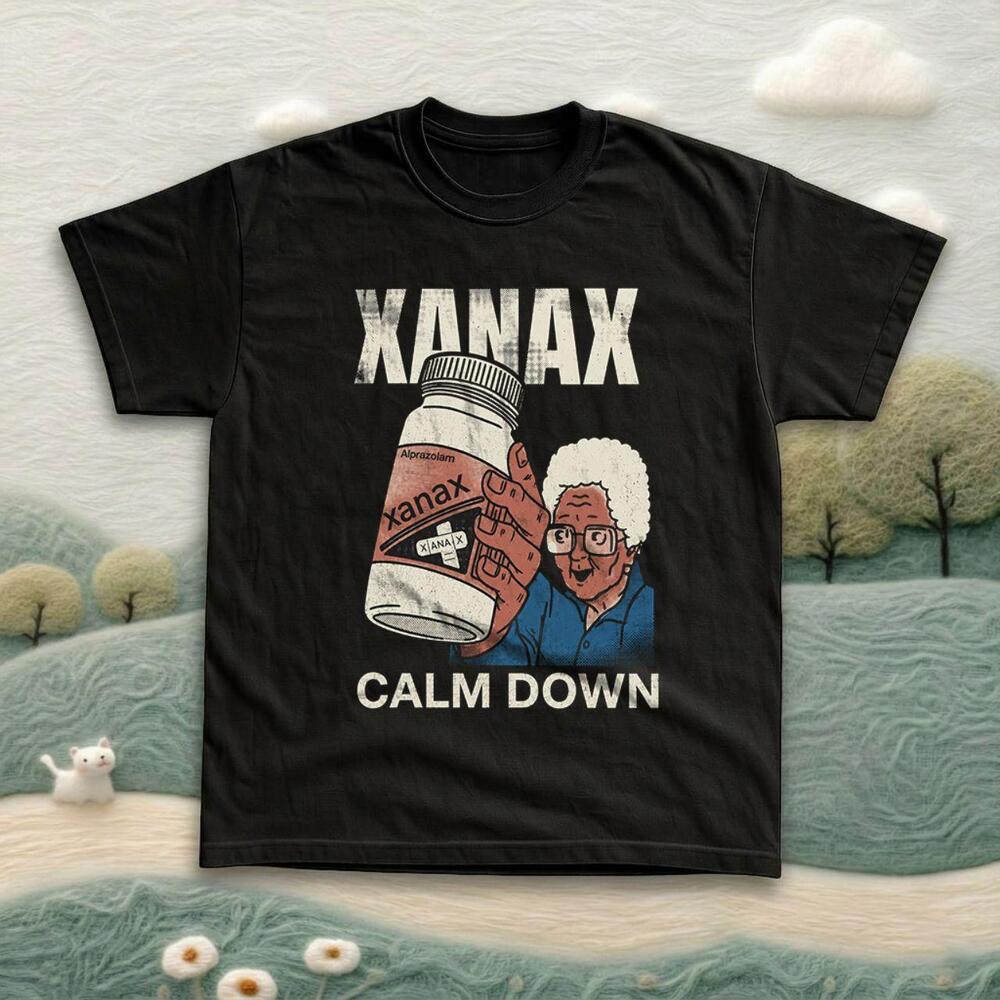 Xanax Calm Down Grandma Graphic Black Tee ?